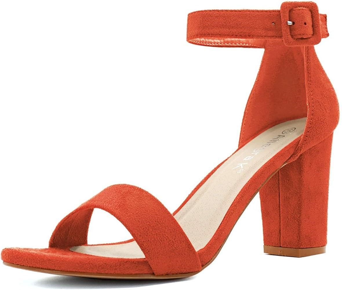 Allegra K Women's High Chunky Heel Buckle Ankle Strap Sandals | Amazon (US)