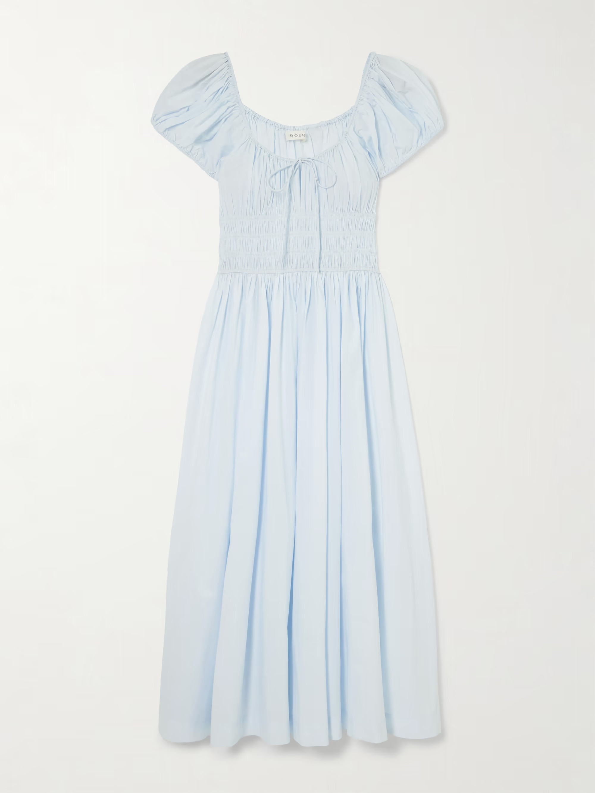 Quinn tie-detailed shirred organic cotton-poplin midi dress | NET-A-PORTER (US)
