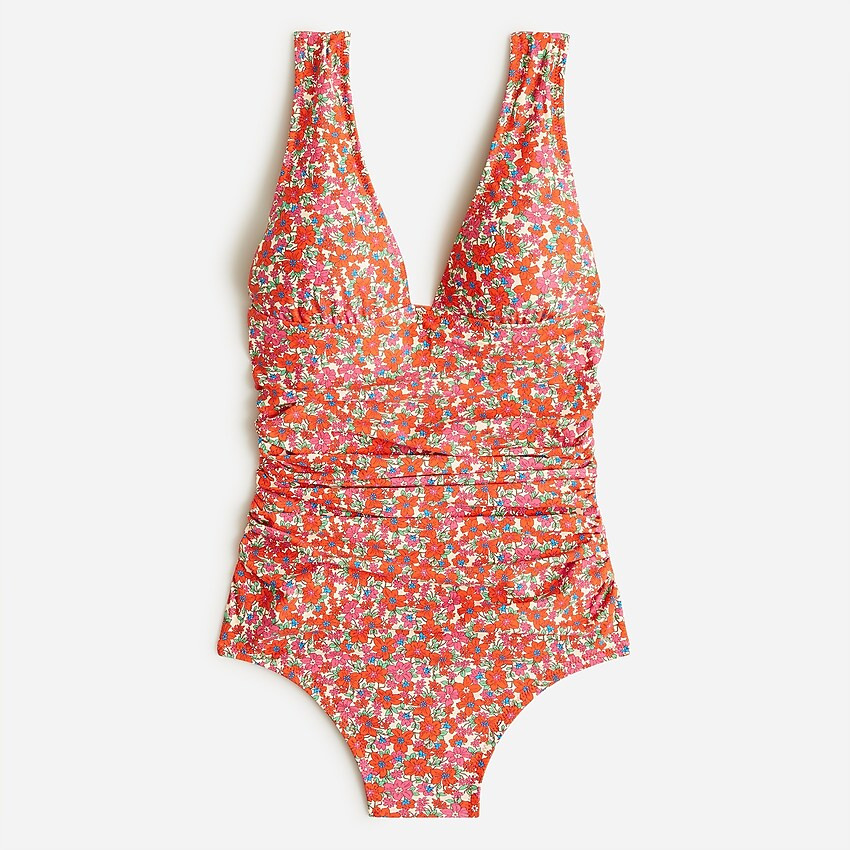 Ruched femme one-piece swimsuit in brilliant blooms | J. Crew US