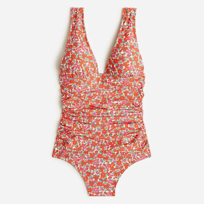 Ruched femme one-piece swimsuit in brilliant blooms | J.Crew US
