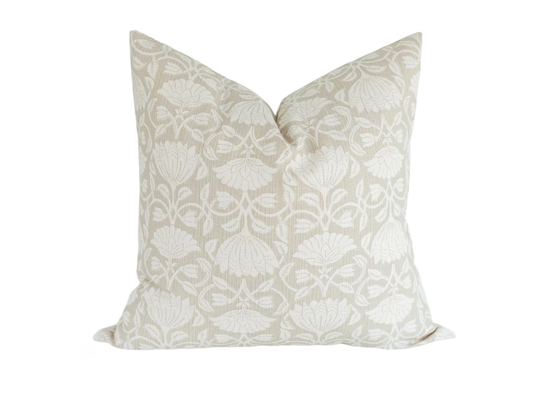 Floral Block Print Pillow Cover: Green Celadon, Neutral Cotton Throw | Etsy (US)