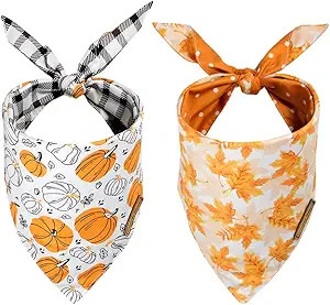 CROWNED BEAUTY Fall Dog Bandanas Reversible Large 2 Pack, Pumpkins Maple Leaves Set, Buffalo Plai... | Amazon (US)