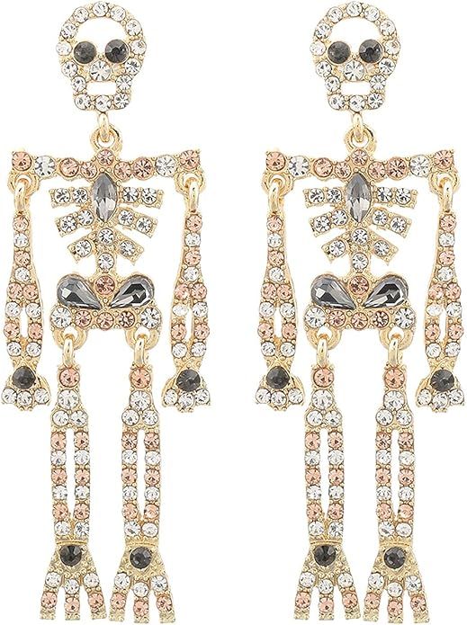Halloween Skeleton Skull Earrings for Women Bling Rhinestone Crystal Gothic Skull Earring Hallowe... | Amazon (US)