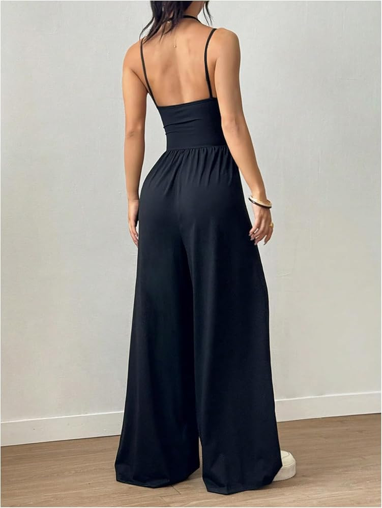 Floerns Women's Summer Jumpsuit Spaghetti Strap One Piece Outfit Wide Leg Baggy Pants Romper | Amazon (US)