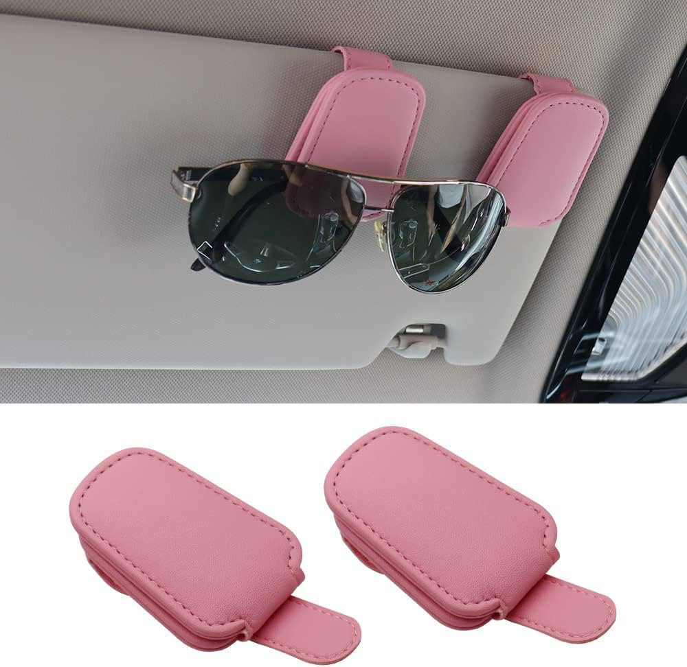 SUNCARACCL 2 Pack Sunglass Holder for Car Visor, Magnetic Leather Glasses Eyeglass Hanger Clip fo... | Amazon (US)
