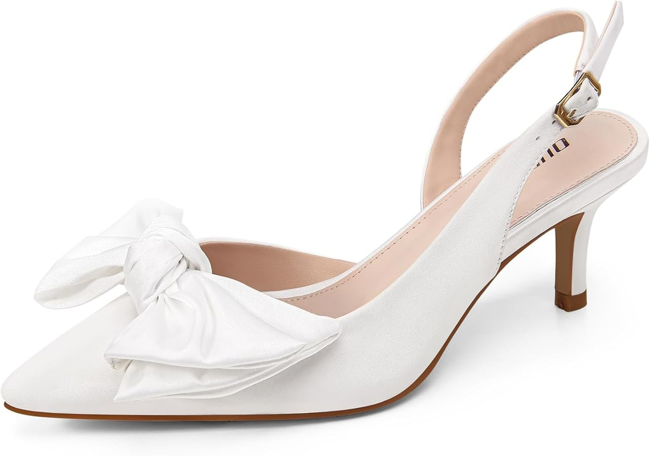 Ouepiano Tacones de gatito con lazo – Zapatos de tacón bajo con puntera puntiaguda y correa el... | Amazon (US)