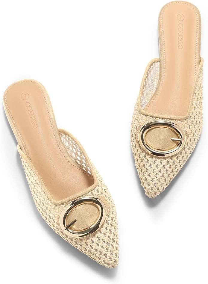Coutgo Womens Mules Flats Metal Closed Pointed Toe Slip On Slides Summer Dress Shoes | Amazon (US)