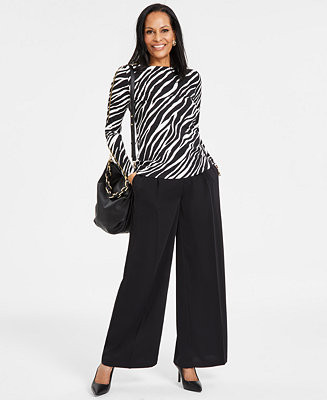 I.N.C. International Concepts Women's Zip-Trim Long-Sleeve Top, Pleated Wide-Leg Trousers & Louie... | Macy's
