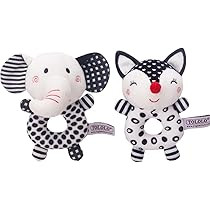D-KINGCHY Baby Plush Rattle Toy, Black and White Plush Ring, Soft Stuffed Animal Rattle with Sound,  | Amazon (US)