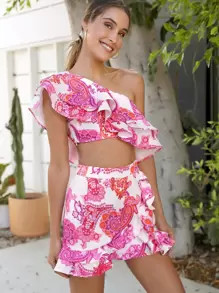 SHEIN Layered Ruffle Trim Crop Top & Skirt Set
   SKU: swtwop07200520443      
          (3776 Re... | SHEIN