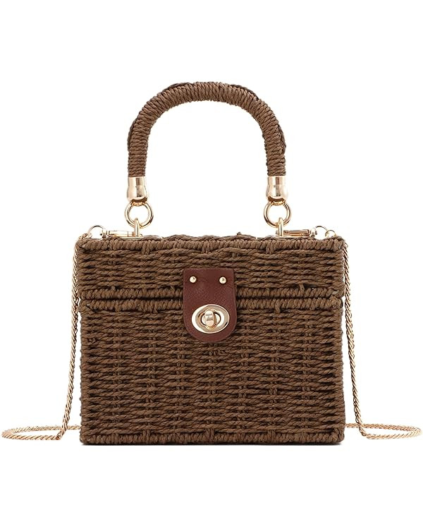 KUANG! Handwoven Rattan Bag for Women Woven Straw Square Crossbody Bag Vintage Basket Purse Beach... | Amazon (US)