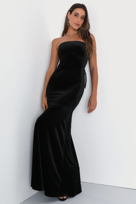Mesmerizing Elegance Black Velvet Strapless Backless Maxi Dress | Lulus