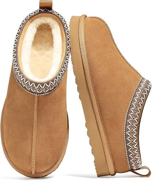 Genuine Suede Fuzzy Slippers for Women Winter Warm House Shoes Cozy Mini Boots for Indoor Outdoor | Amazon (US)