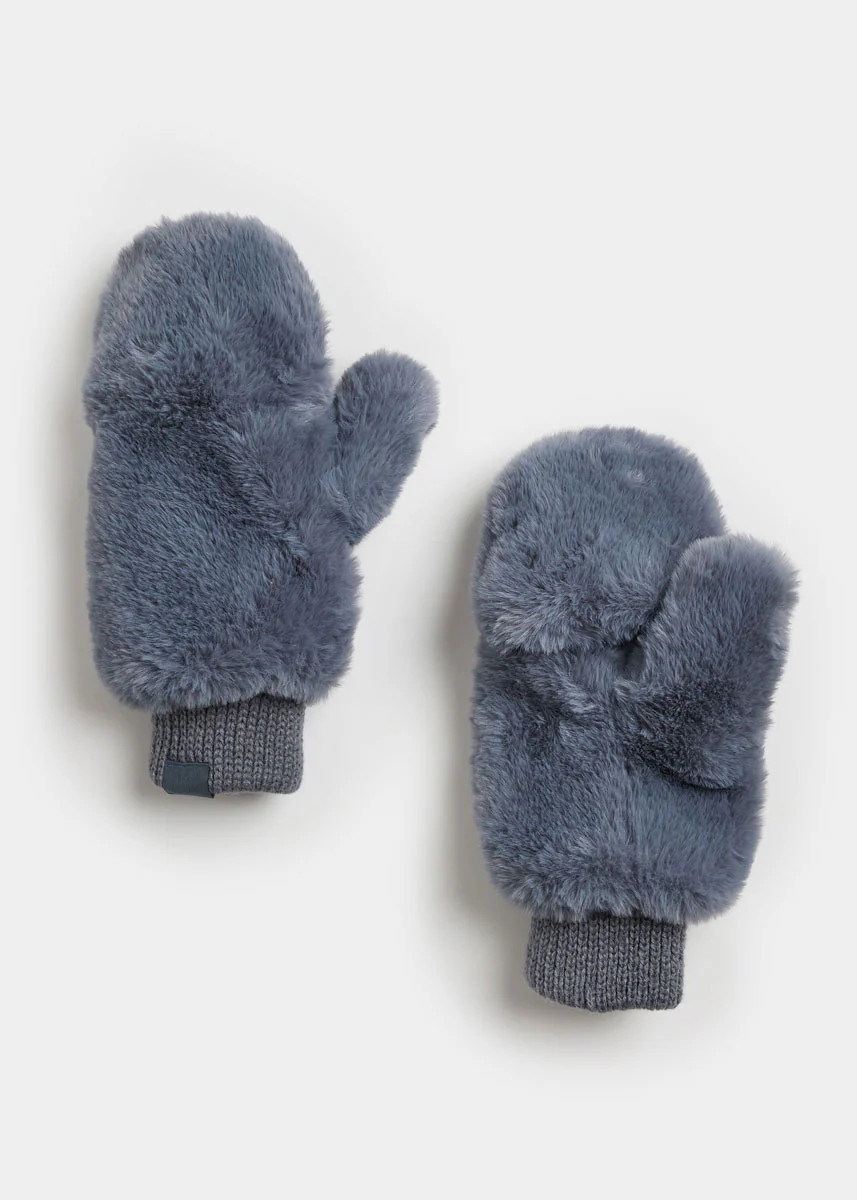 Mad Hatter Faux-Fur Mittens - Steel Blue | Alice & Wonder