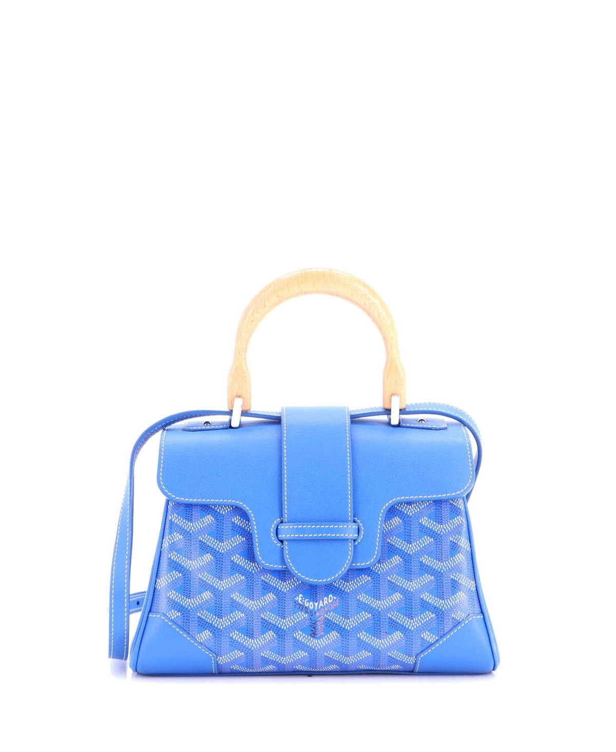 Pre-Owned Goyard Mini Saigon Top Handle Bag Coated Canvas with Leather - Blue | Macy's