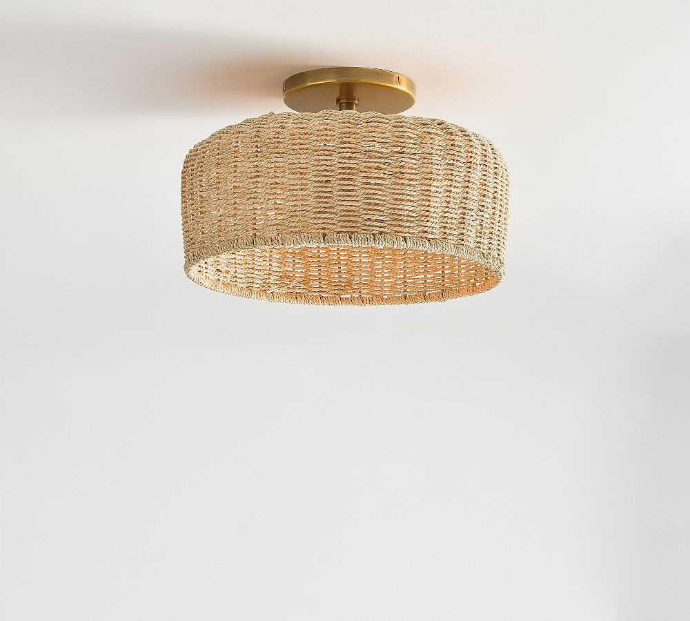 Bermuda Rattan Round Flush Mount (12"-24") | Pottery Barn (US)