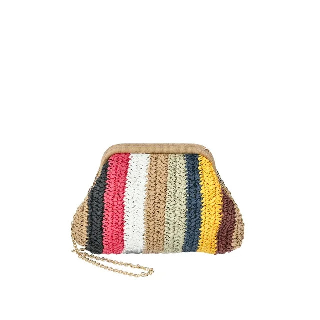 Time and Tru Women's Straw Frame Clutch Handbag, Natural/Multicolor | Walmart (US)