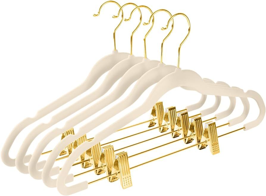 MIZGI Premium Velvet Pants Hangers with Adjustable Clips (Pack of 20) Slim Skirt Hangers- Non Sli... | Amazon (US)