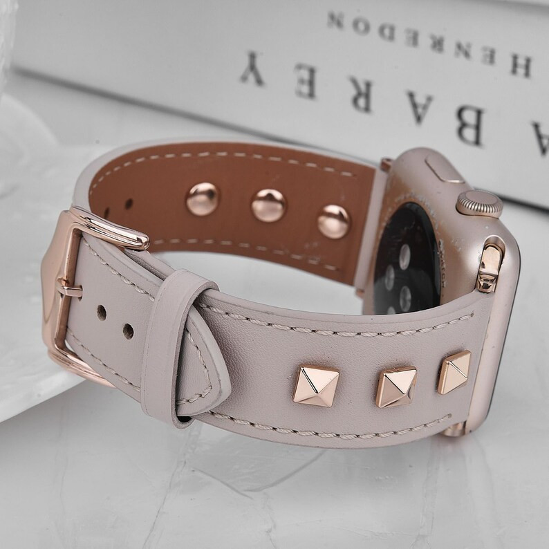 Leather Studded Band Compatible for Apple Watch Band 38mm 40mm 42mm 44mm Women Stainless Steel Fa... | Etsy (US)
