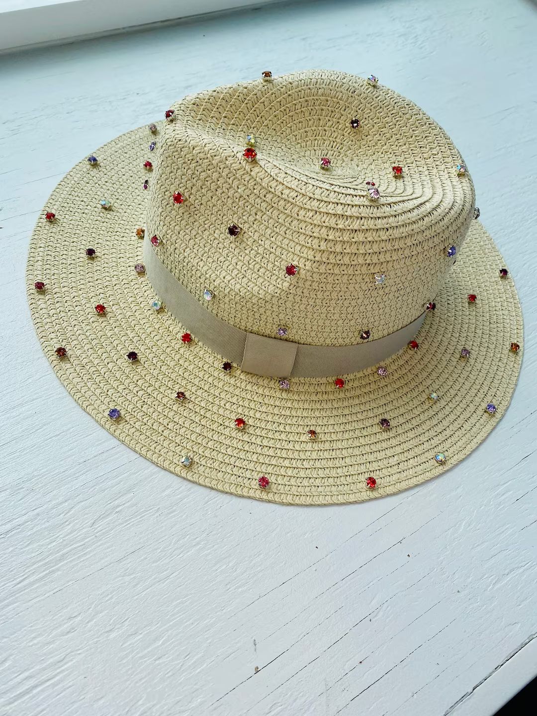 Rhinestone Sun Hat Beach Wedding Favor Womens Crystal Sun - Etsy | Etsy (US)