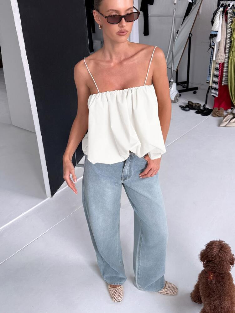 AiiRZ Bohemian Ruched Camisole Top With Balloon Hem And Thin Straps For Women Summer Festival Cas... | SHEIN
