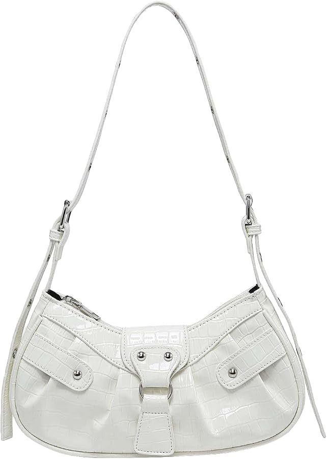 Verdusa Women's Pleated Hobo Shoulder Bag PU Leather Clutch Handbag White Crocodile One-Size | Amazon (US)