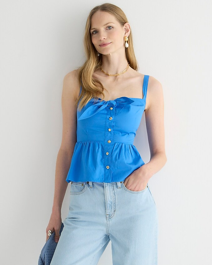 Tie-front button-up peplum top in cotton poplin | J. Crew US