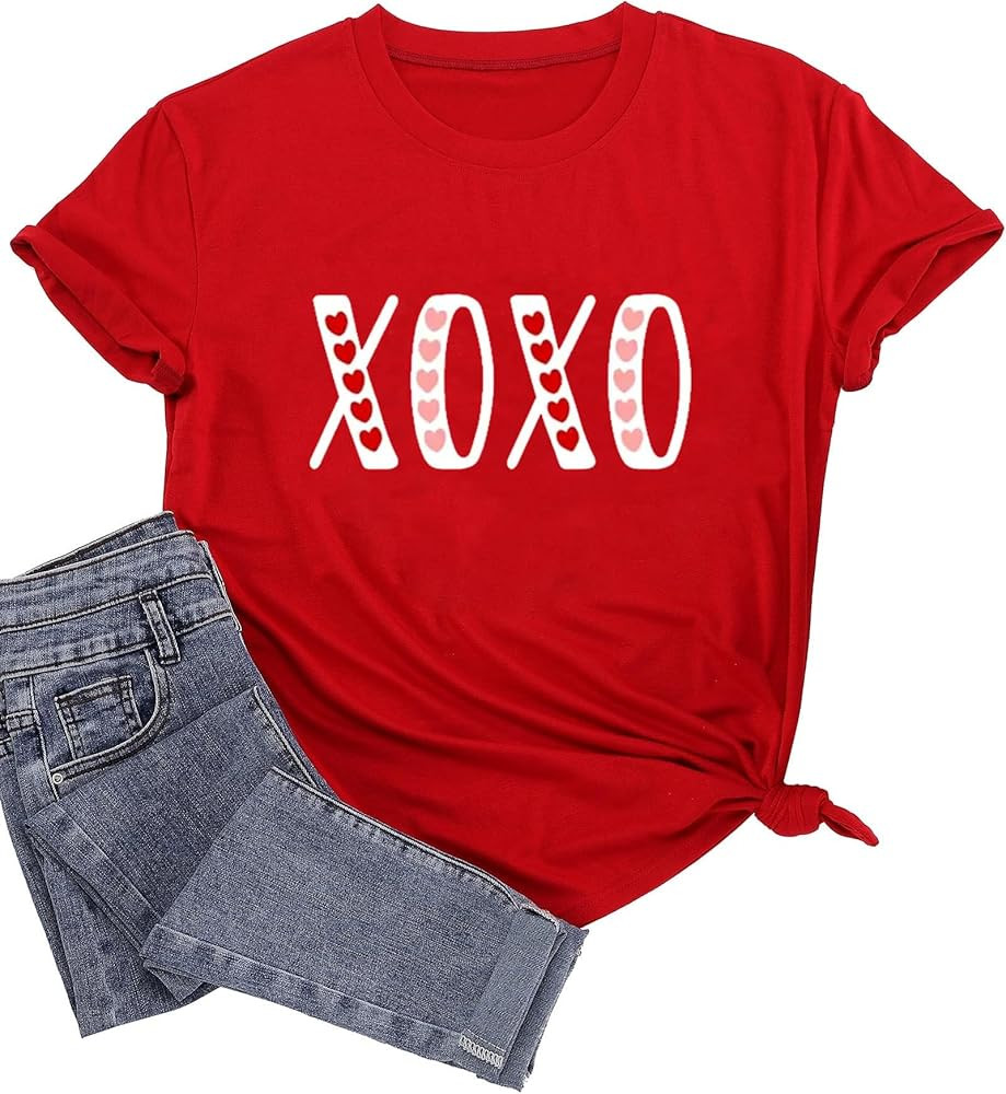 Valentine's Day Shirt for Womens Cute Love Heart Graphic Print T-Shirts Casual Letter Print Short... | Amazon (US)