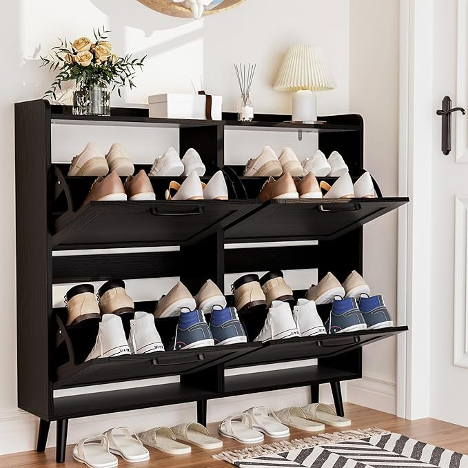 Shoe Storage Cabinet with 4 Flip Drawers, Freestanding Shoe Organizer with Adjustable Shelf & Ant... | Amazon (US)