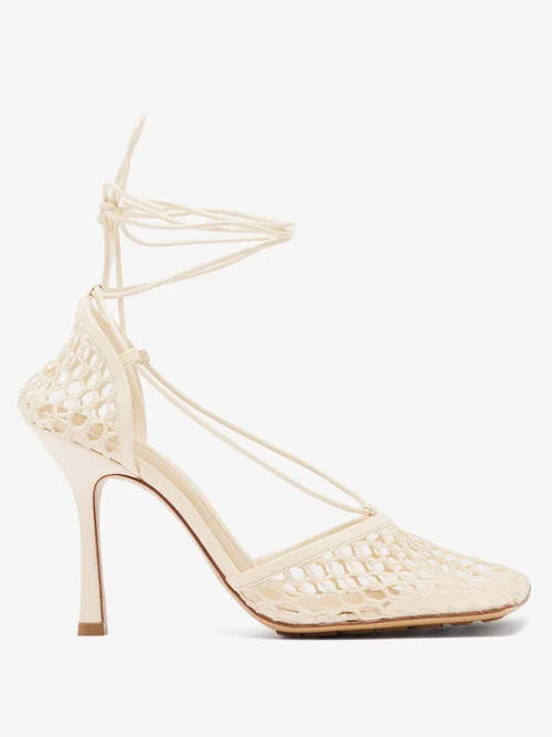 Bottega Veneta - Stretch Wraparound Leather And Mesh Pumps - Womens - Cream | Matches (US)