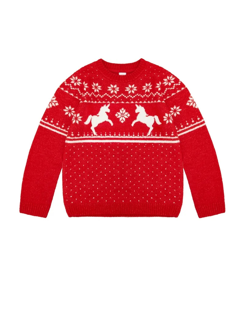 Wonder Nation Girls Holiday Fair Isle Sweater, Sizes 4-18 & Plus | Walmart (US)