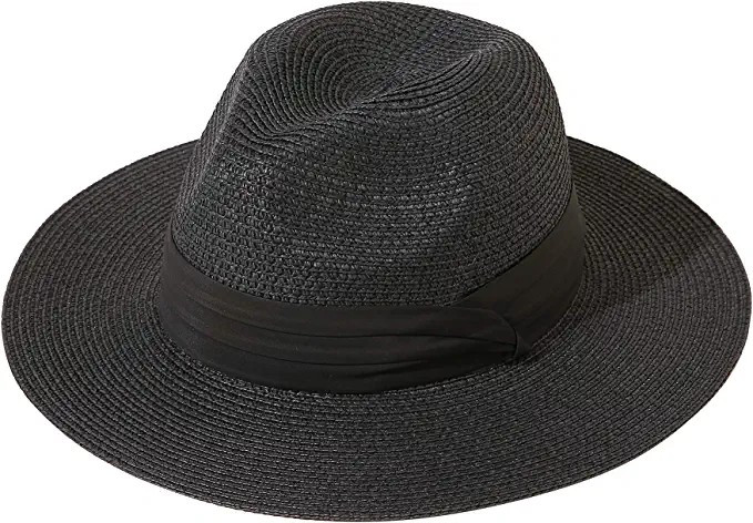 Lanzom Women Wide Brim Straw Panama Roll up Hat Belt Buckle Fedora Beach Sun Hat UPF50+ | Amazon (US)