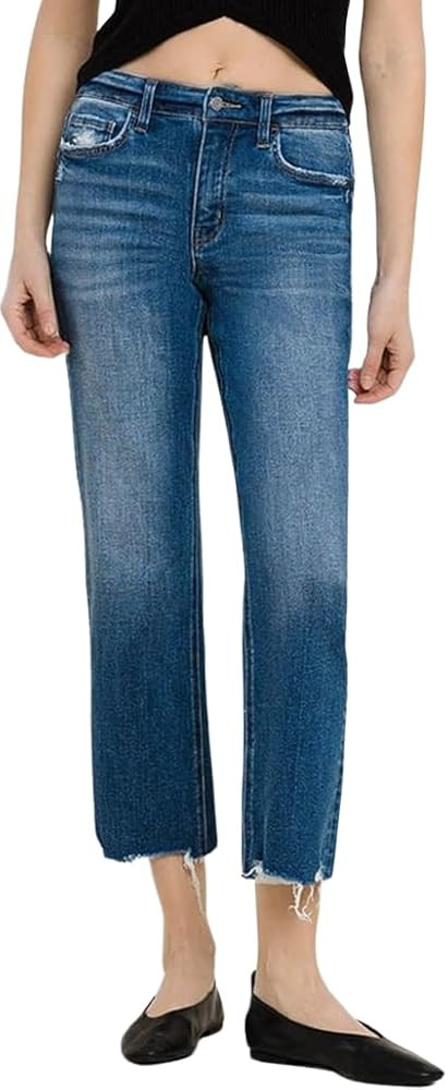 VERVET Women's Victoria High Rise Destroyed Hem Stretch Straight Jeans T6224 | Amazon (US)