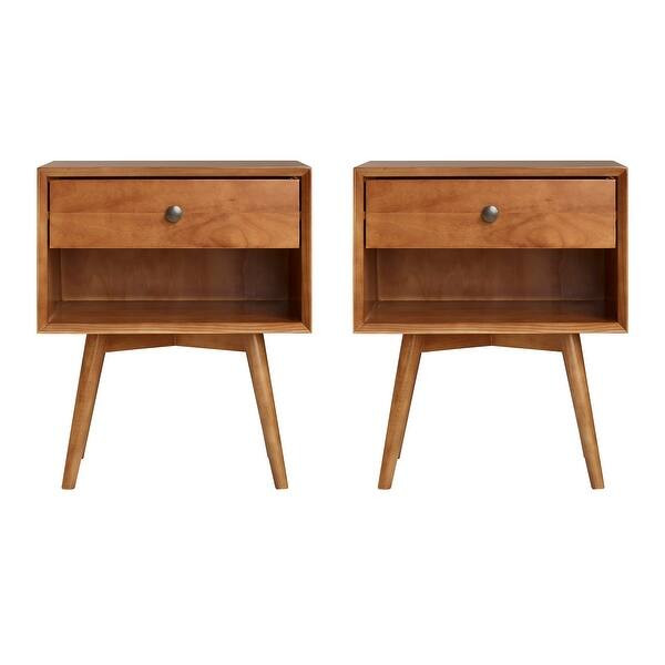 Middlebrook Mid-Century Solid Wood 1-Drawer Nightstand, Set of 2 - Caramel | Bed Bath & Beyond