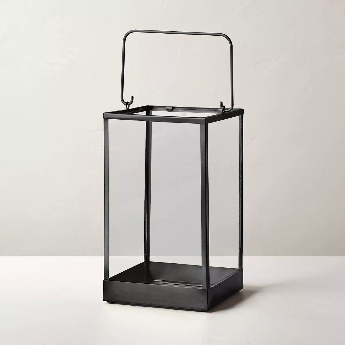 Medium 14" Square Metal & Glass Pillar Candle Lantern Black - Hearth & Hand™ with Magnolia | Target