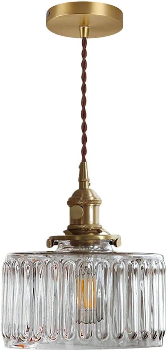 Glass Hanging Lights One-Light Vintage Pendant Light Fixtures Clear Striped Glass Shade Mid Centu... | Amazon (US)