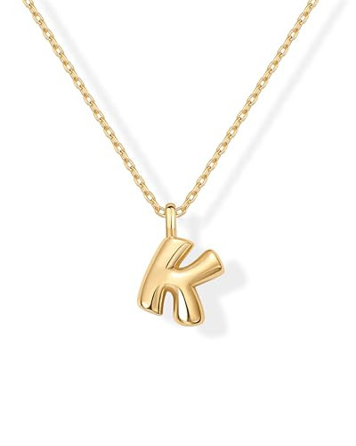 PAVOI 14K Yellow Gold Plated Dainty Chunky Bubble Initial Letter Pendant Necklace for Women - Alphabet Necklace - Letter K | Amazon (US)