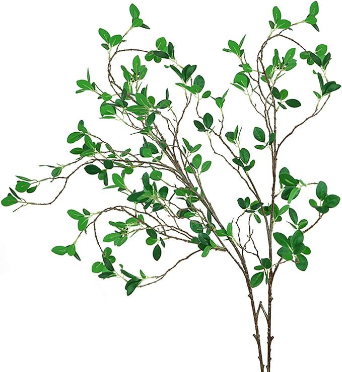 Amazon.com: Ollain 43" Artificial Greenery Stems Plants Faux Leaf Green Eucalytus Branches Ficus ... | Amazon (US)