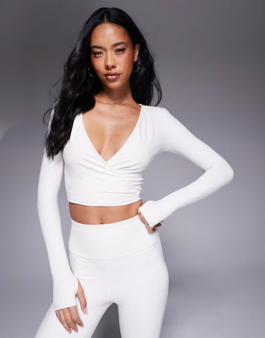4505 soft touch ballet wrap long sleeve top in buttermilk-White | ASOS (Global)