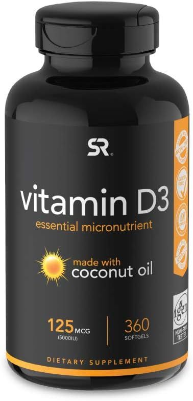 Vitamin D3 (5000iu/125mcg) Infused with Coconut Oil ~ Non-GMO & Gluten Free (360 Mini Liquid Soft... | Amazon (US)