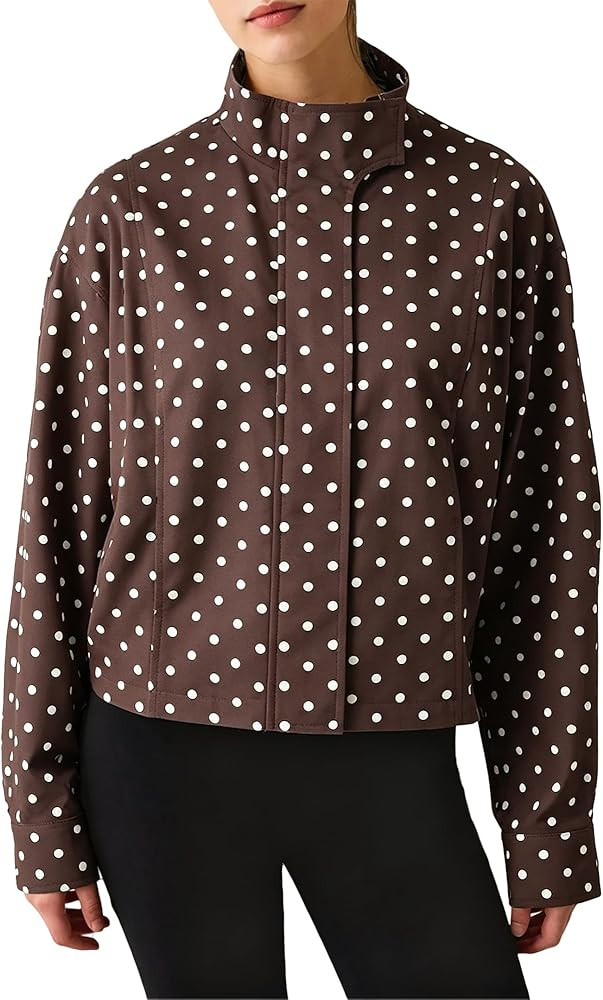Colorful world Womens Polka Dot Jacket Stand Collar Zip Up Cropped Lightweight Relaxed fit Trendy... | Amazon (US)