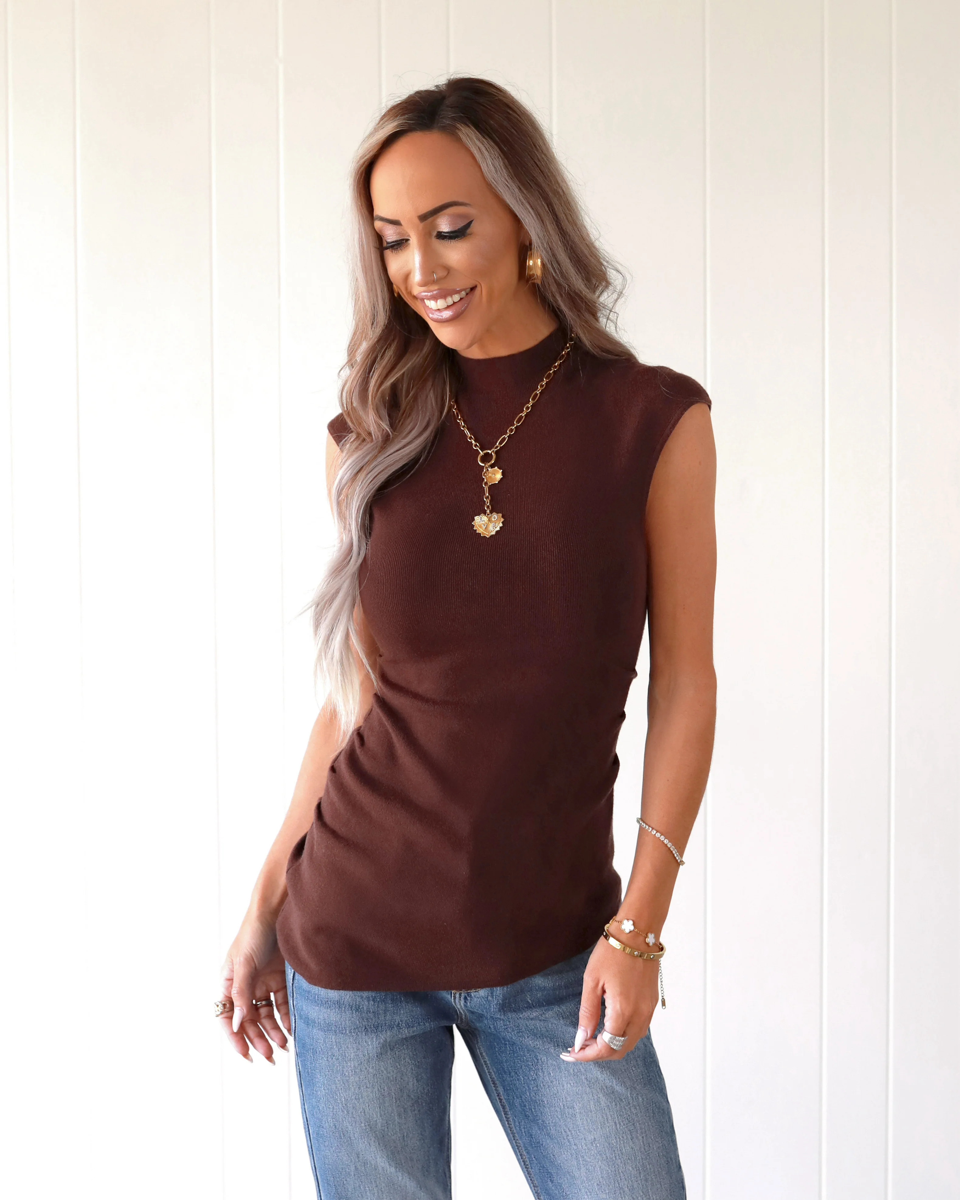 Cocoa Cinch Mock Neck Sweater Top | Bar T Boutique