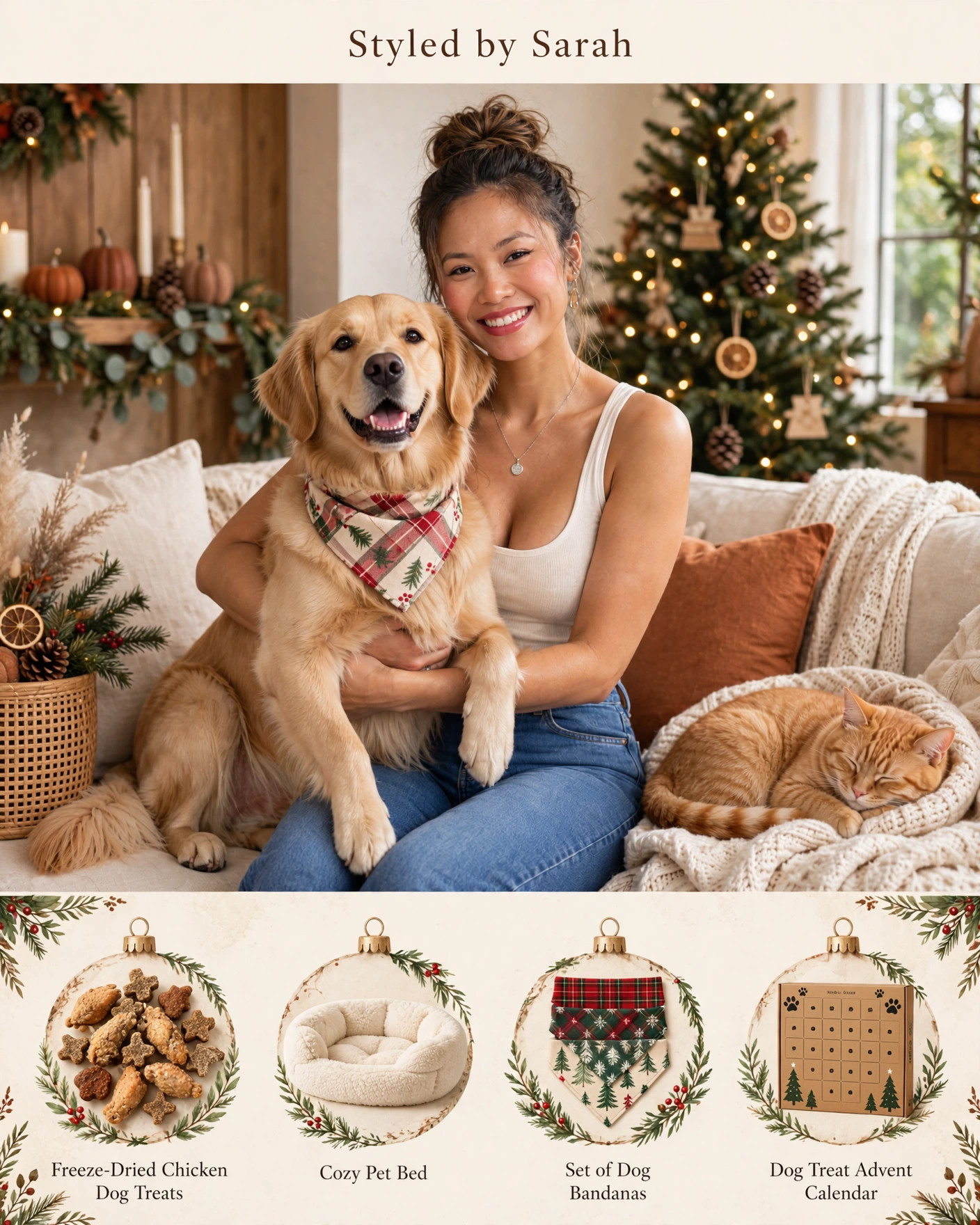 Pet-Lover Gift Guide 🐾 Spoil your furry friends — Feline Natural freeze-dried chicken treats, cozy pet bed, dog bandana set, and holiday dog treat advent calendar. #LTKHoliday #petlovers #giftguide 

 