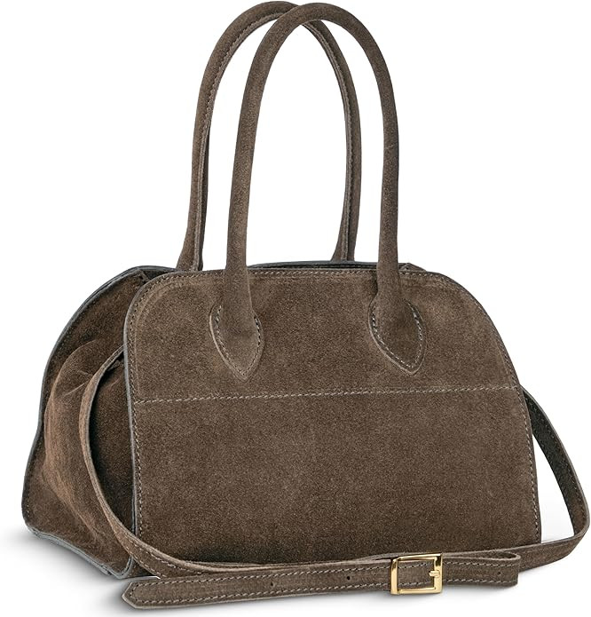 Italian Genuine Suede Top-Handle Bag for Women with Zipper & Adjustable Strap | Medium Structured... | Amazon (US)