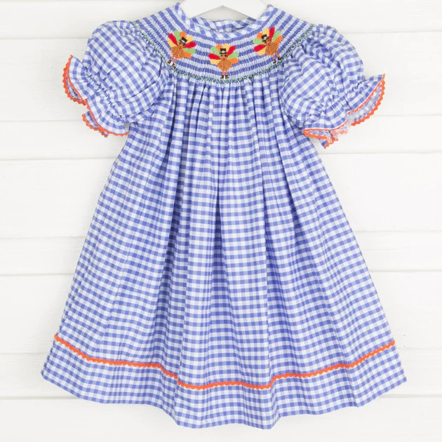 Turkey Tail Feathers Smocked Bishop Dress | Classic Whimsy