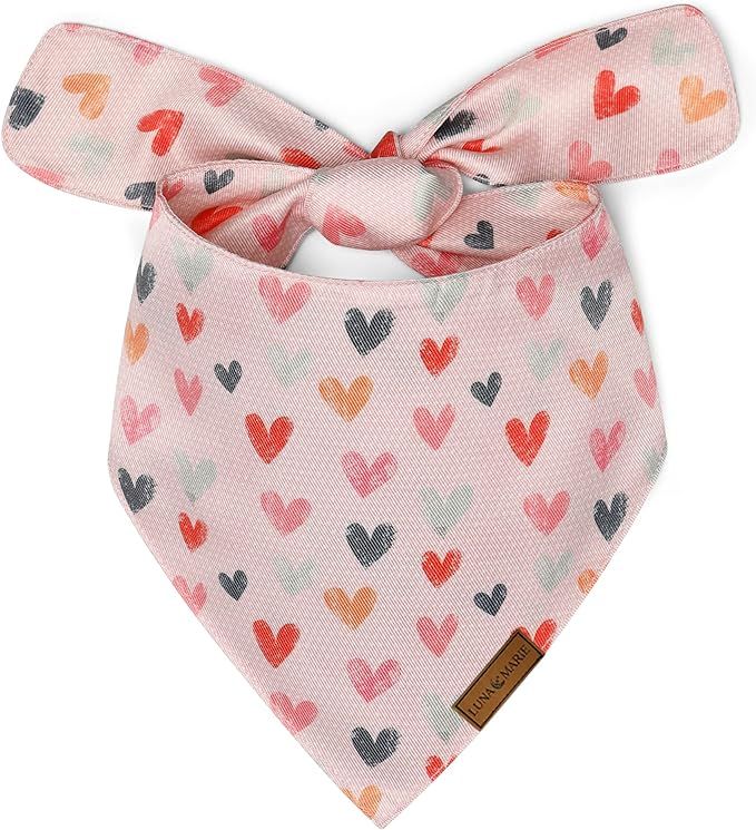 LunaMarie - Luxury Dog Bandanas - Pink Hearts Valentine's Day Pattern | Premium & Silky Poly Fabr... | Amazon (US)