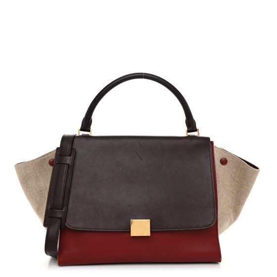 Smooth Calfskin Linen Medium Tri-Color Trapeze Burgundy | FASHIONPHILE (US)