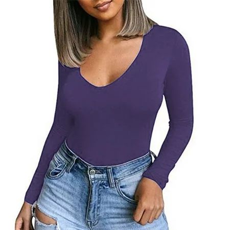 Women S Fashion Hoodies & Sweatshirts Cute Crop Tops Sexy For s Long Sleeve Purple Top Basic Bodysui | Walmart (US)