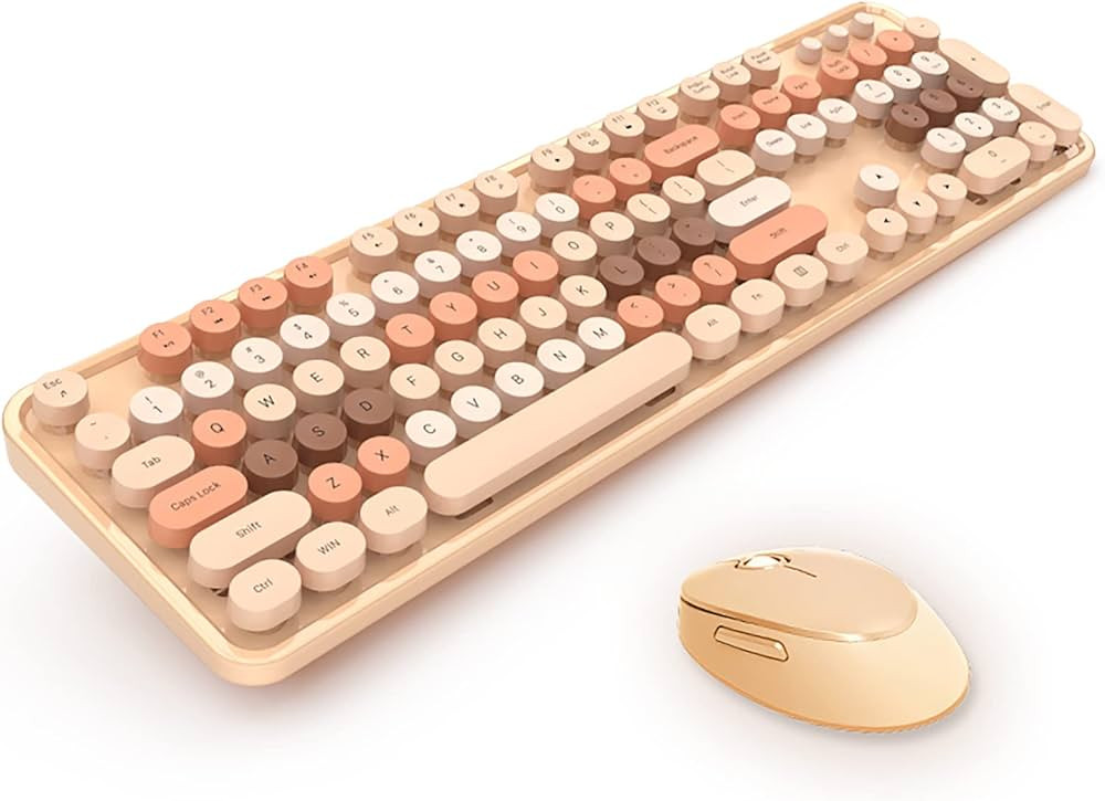 2.4G USB Wireless Keyboard and Mouse Combo, Multi-Color Typewriter Style Round Keycap, Cute Candy... | Amazon (US)