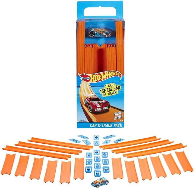 Hot Wheels Toy Car Straight Track Set with 37 Component Building Parts & 1:64 Scale Vehicle (Amaz... | Amazon (US)